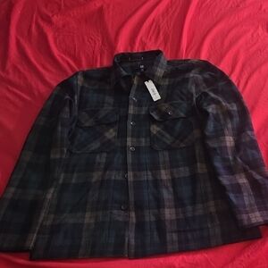 Banana Republic Men's Checkered Shirt Jacket - Black and Blue